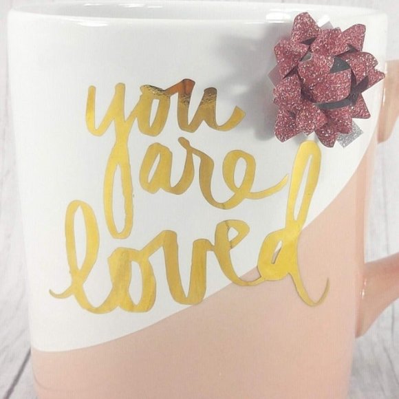 You Are Loved Mug Gift White Pink Love Lovers Coffee Tea Cup with Pink Ribbon - Picture 2 of 11